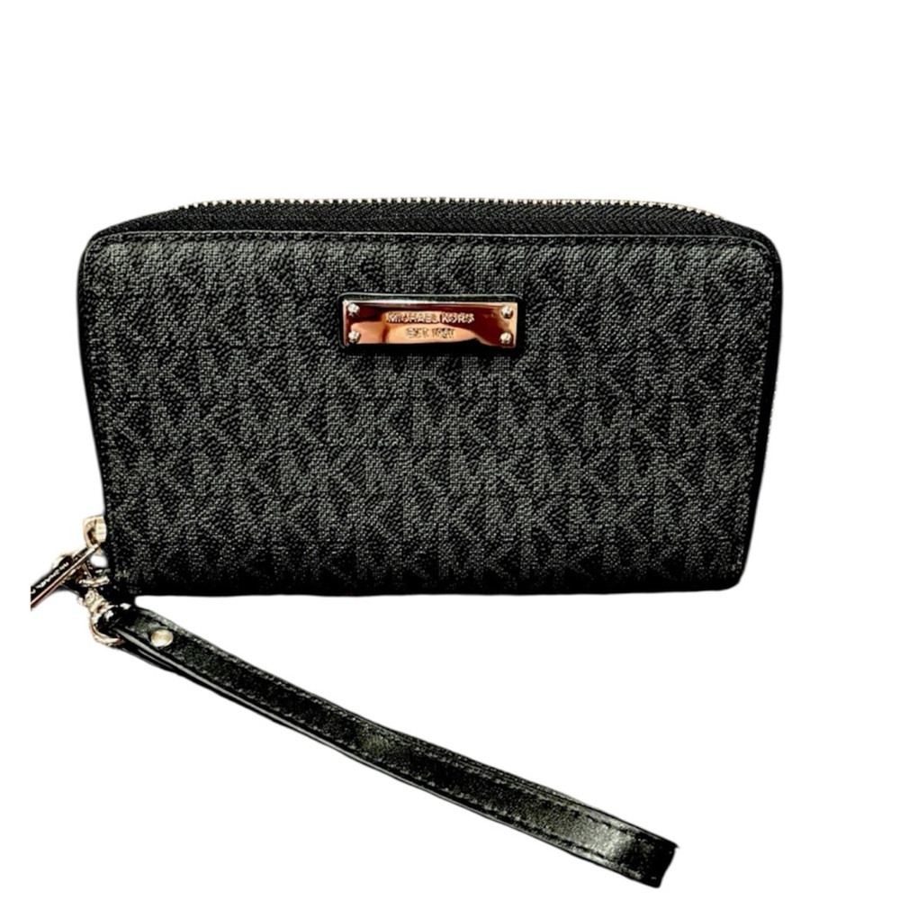 NWOT Michael Kors Black and Gray Logo Wristlet Wallet